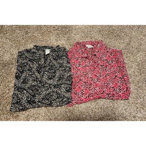 Catherines lot of 2 blouses black and pink confetti print plus size 2xl